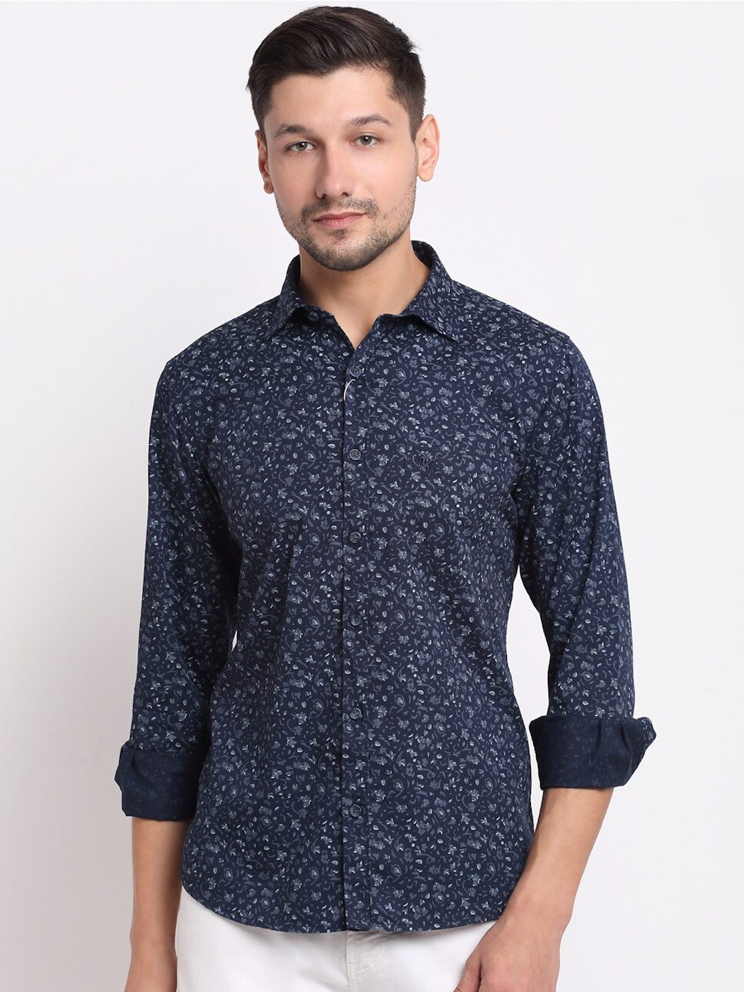 

Cantabil Cotton Floral Printed Casual Shirt, Navy blue