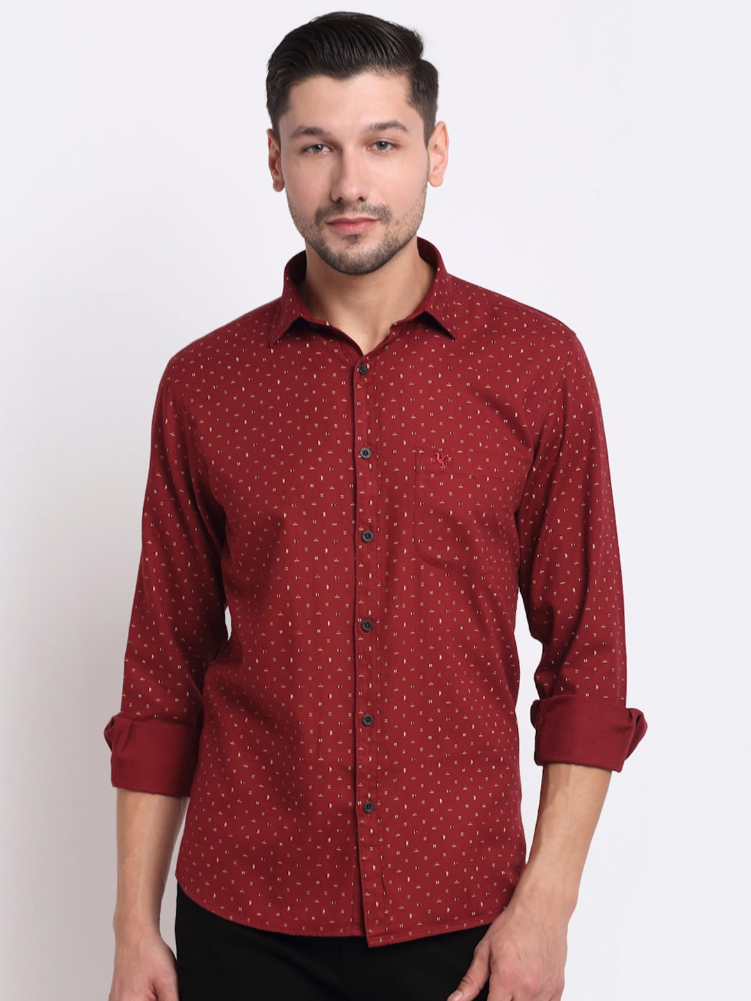 

Cantabil Micro Ditsy Printed Cotton Casual Shirt, Maroon