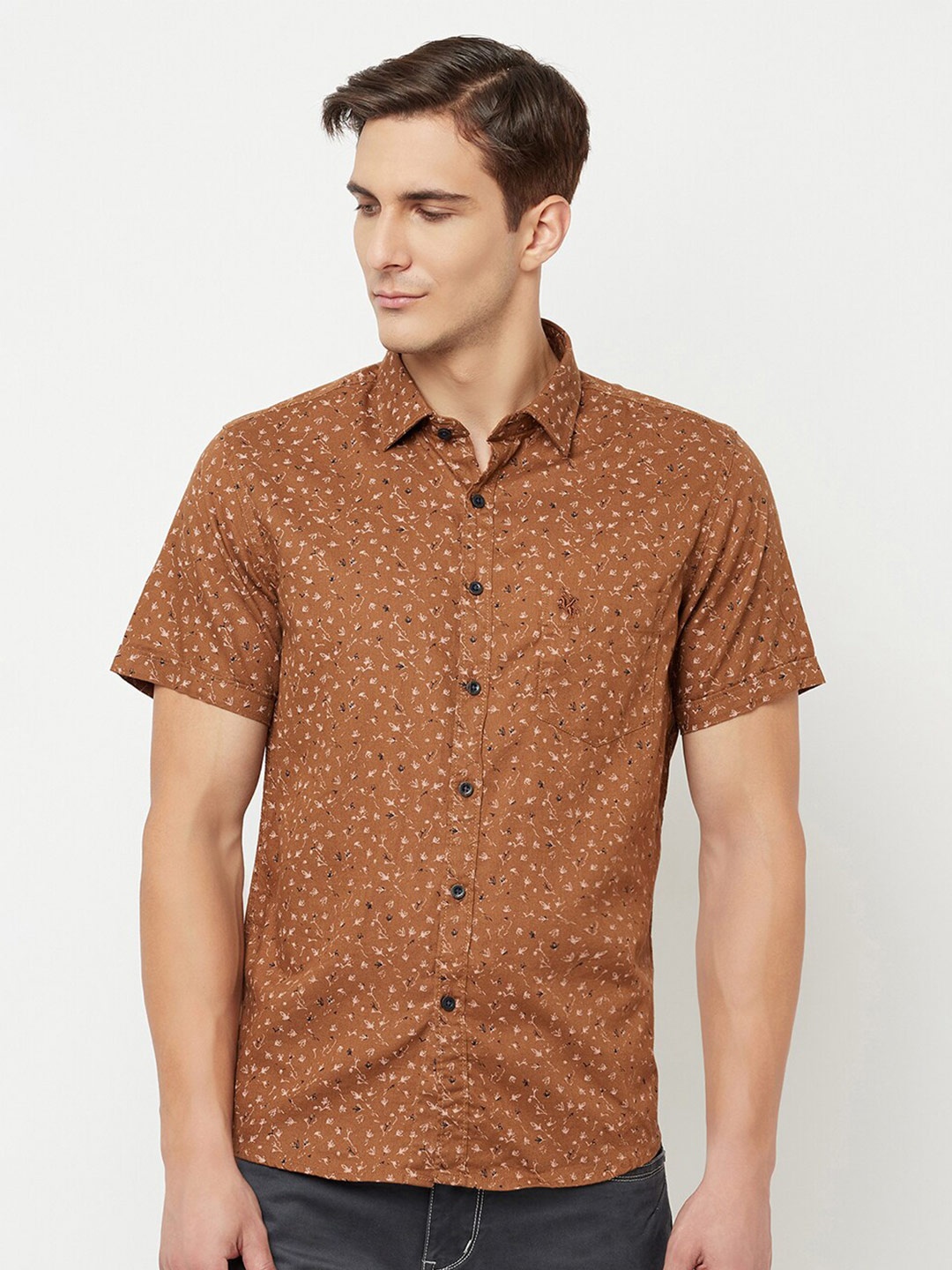 

Cantabil Micro Ditsy Printed Cotton Casual Shirt, Brown