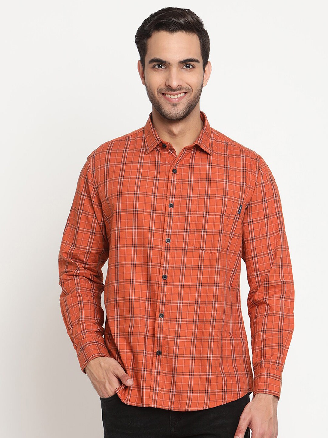 

Cantabil Men Tartan Checked Cotton Casual Shirt, Brown