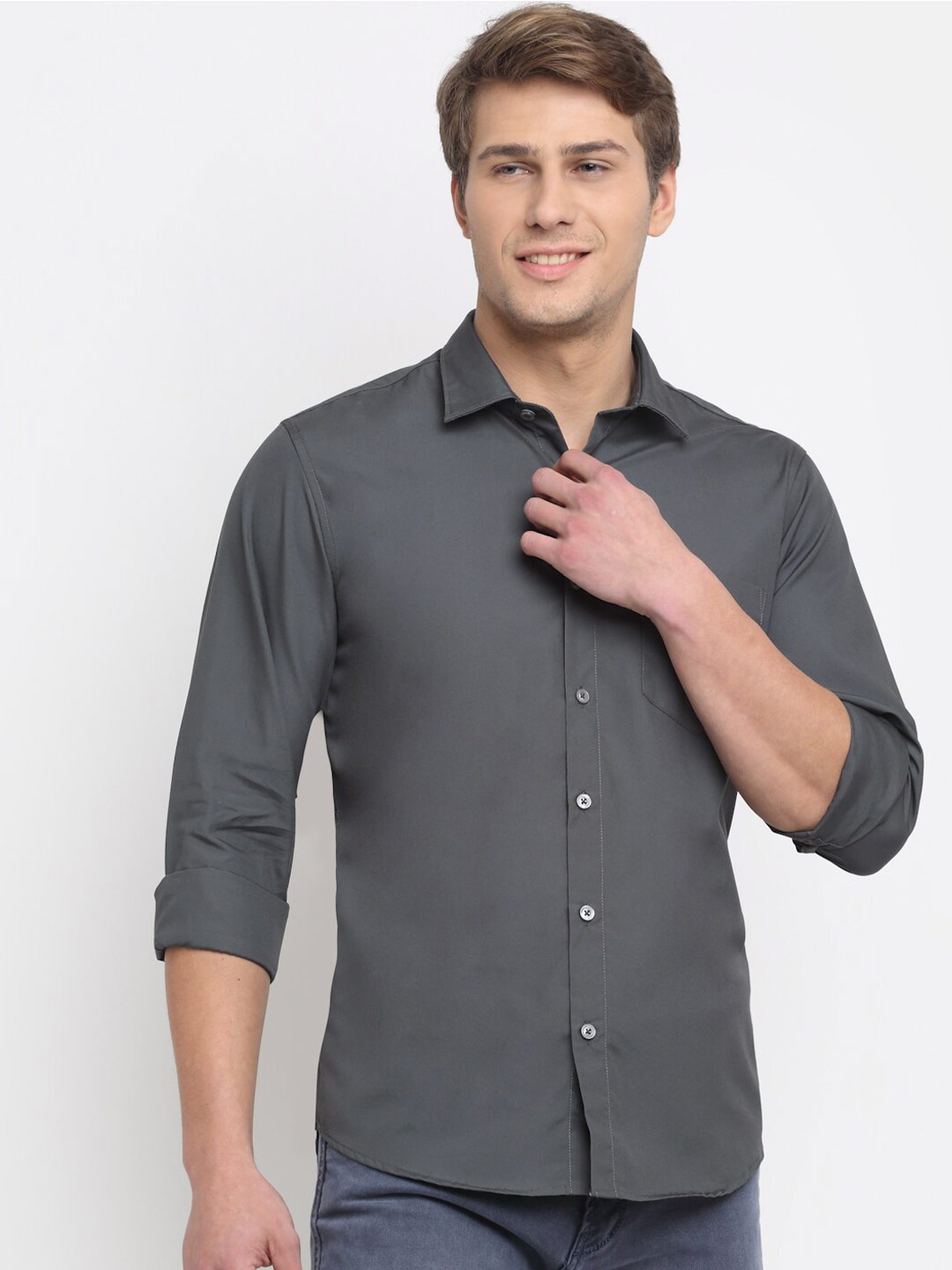 Cantabil Regular Fit Cotton Casual Shirt, Grey