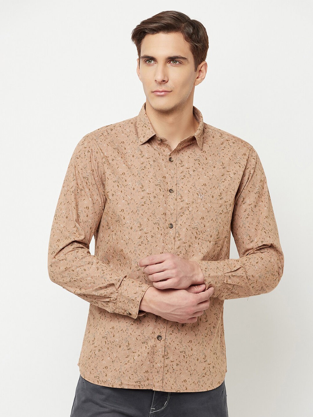 

Cantabil Floral Printed Cotton Casual Shirt, Khaki