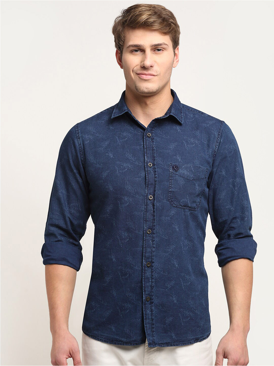 

Cantabil Floral Printed Cotton Casual Shirt, Navy blue