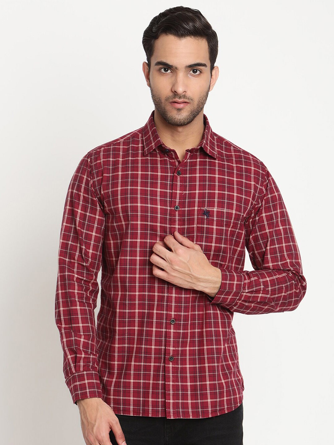 

Cantabil Tartan Checks Checked Cotton Casual Shirt, Red