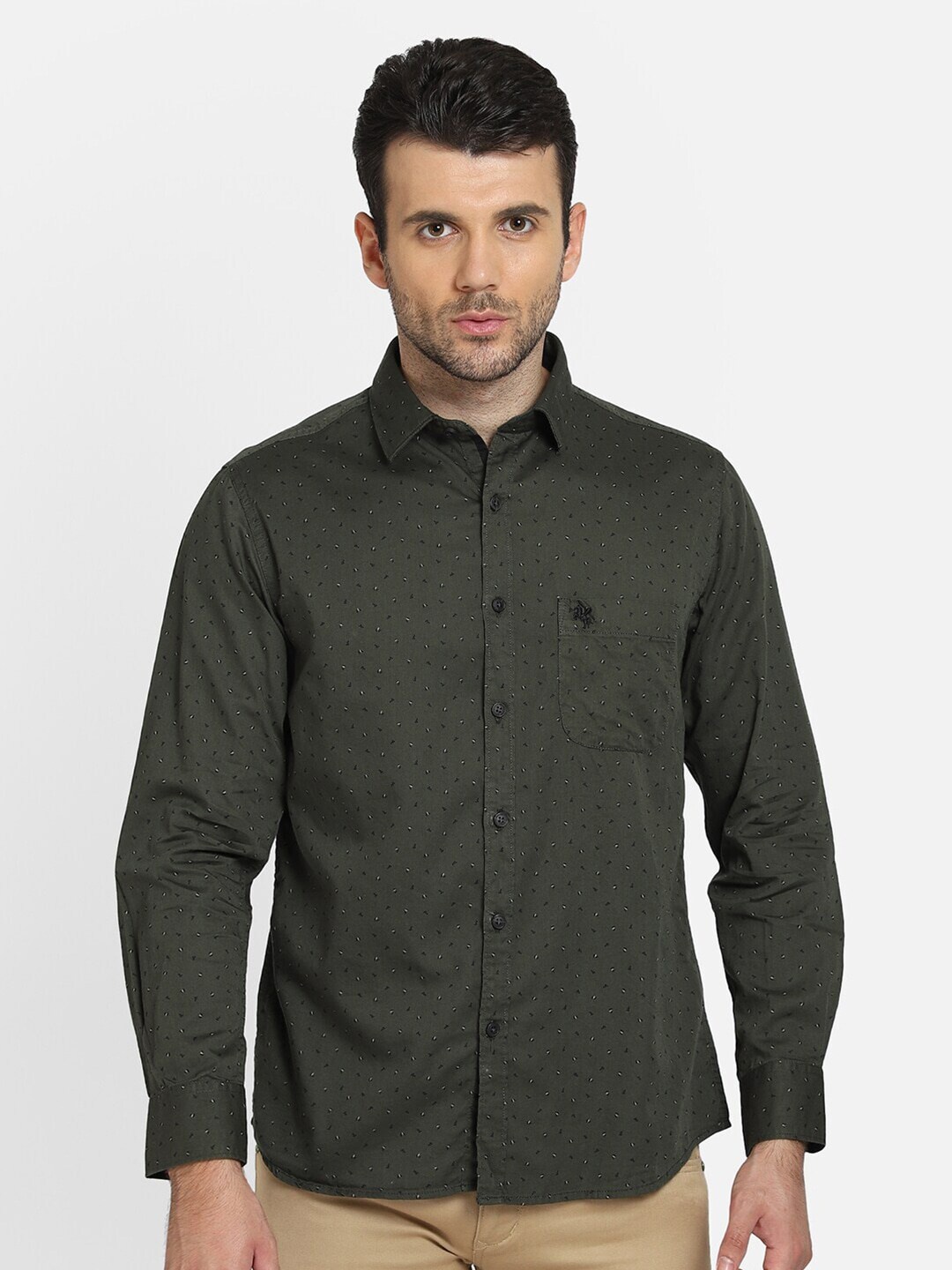 

Cantabil Micro Ditsy Printed Cotton Casual Shirt, Olive