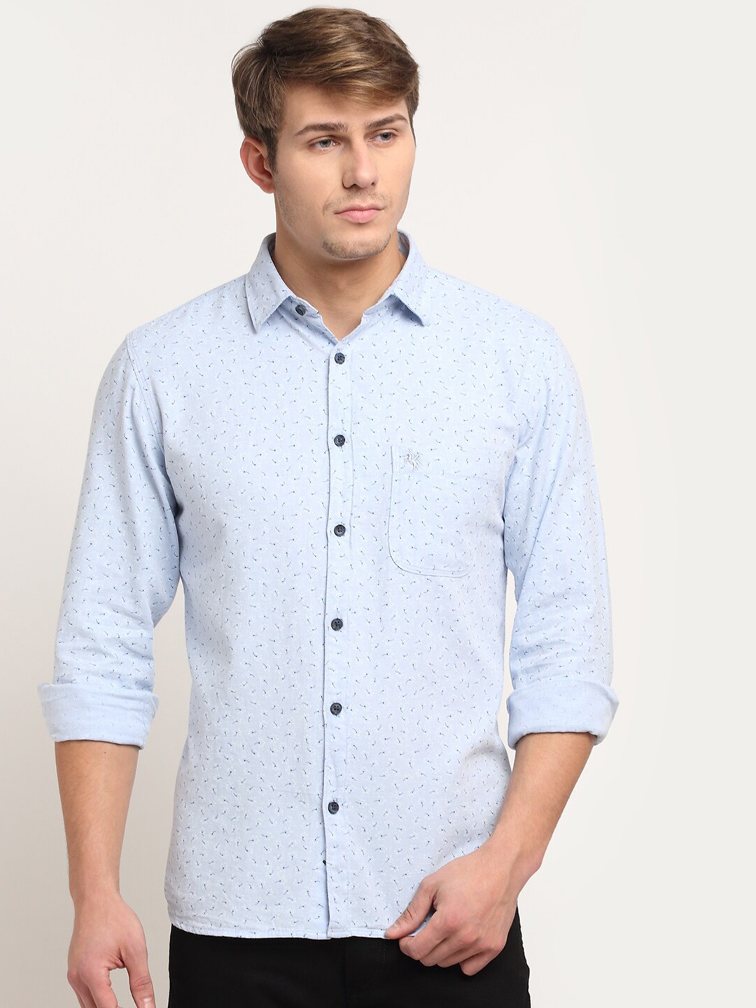 

Cantabil Micro Ditsy Printed Cotton Casual Shirt, Blue