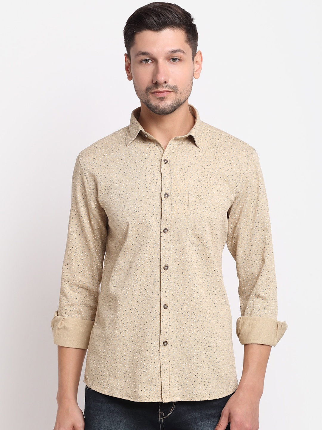 

Cantabil Micro Ditsy Printed Cotton Casual Shirt, Khaki