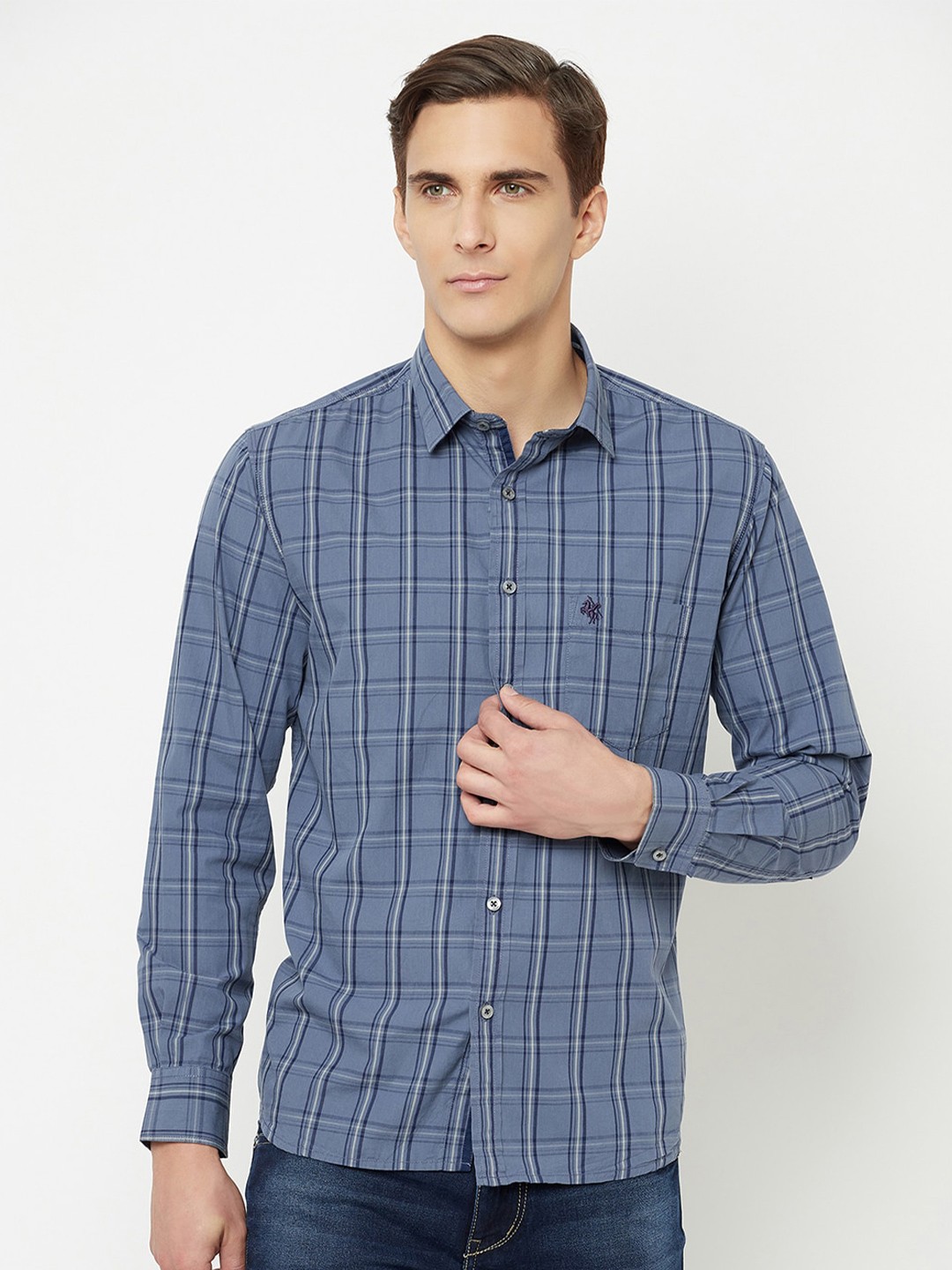 

Cantabil Checked Spread Collar Cotton Casual Shirt, Blue