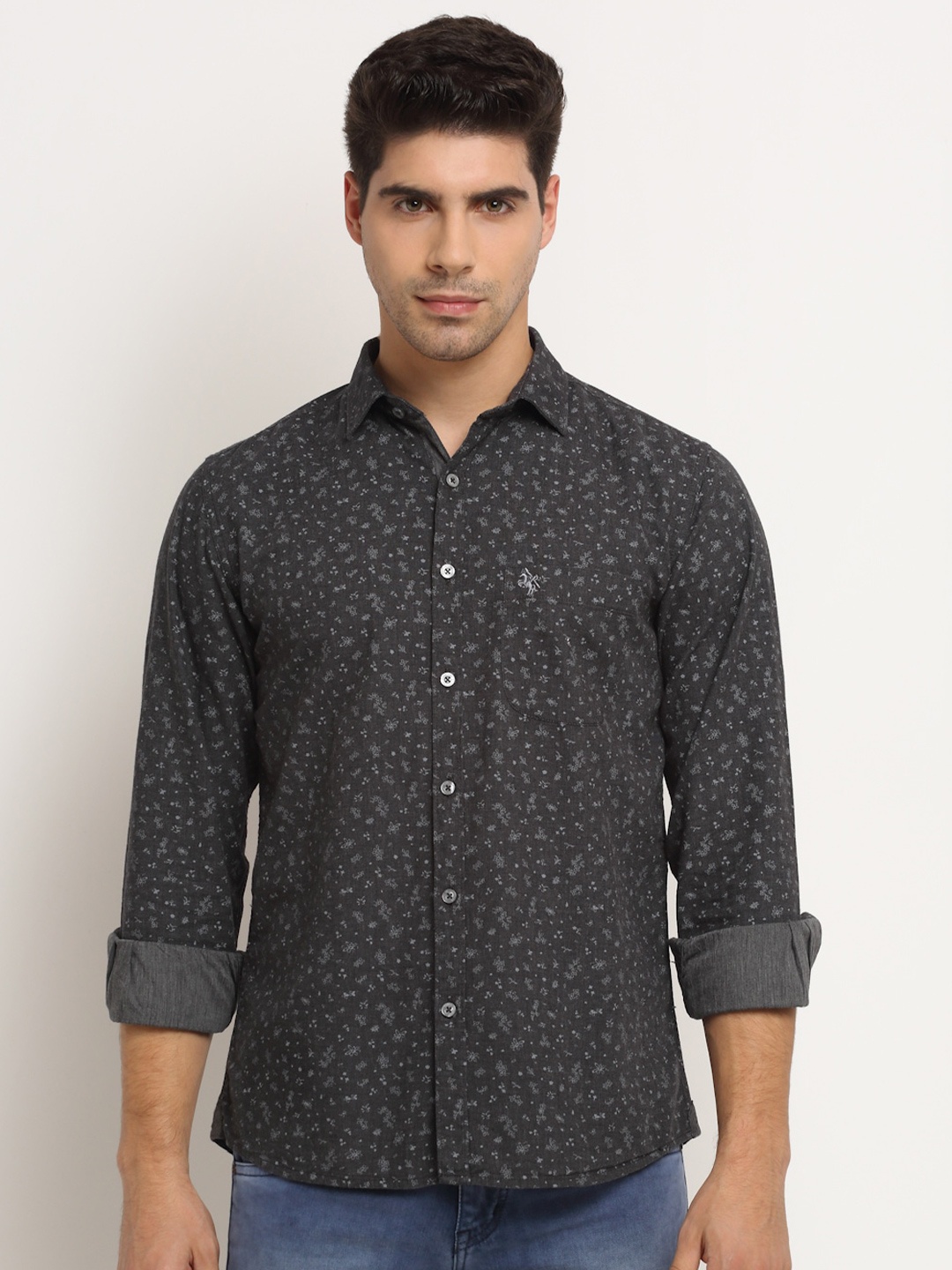 

Cantabil Micro Ditsy Printed Cotton Casual Shirt, Charcoal