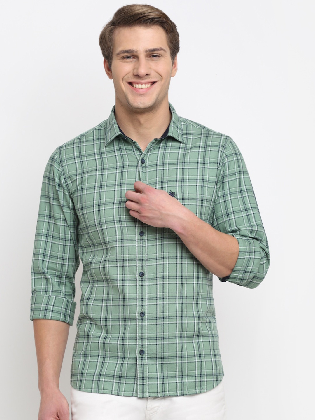 

Cantabil Tartan Checks Cotton Casual Shirt, Green