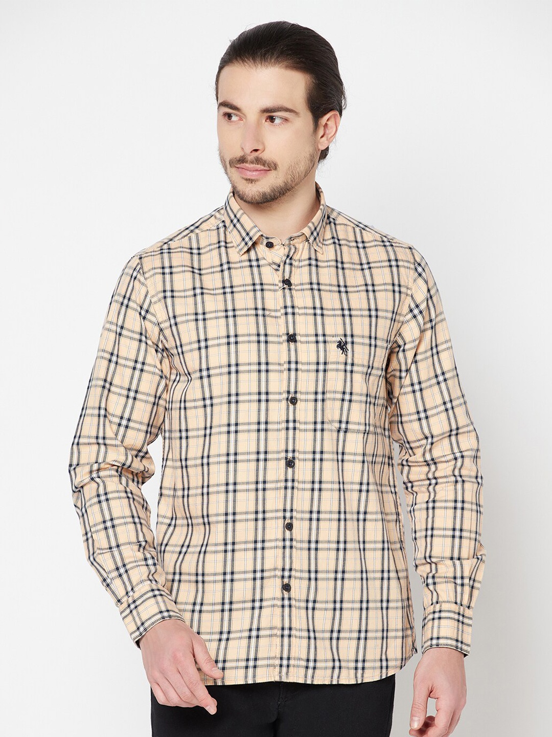 

Cantabil Tartan Checks Cotton Casual Shirt, Beige
