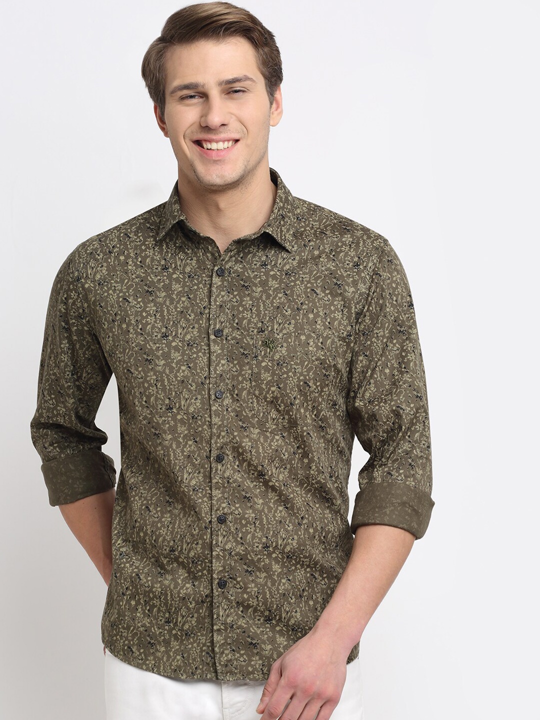 

Cantabil Floral Printed Cotton Casual Shirt, Olive