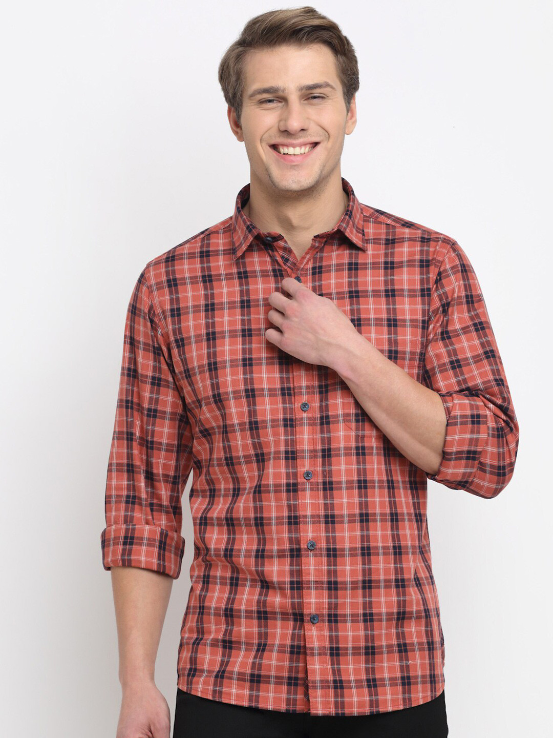 

Cantabil Tartan Checks Cotton Casual Shirt, Red
