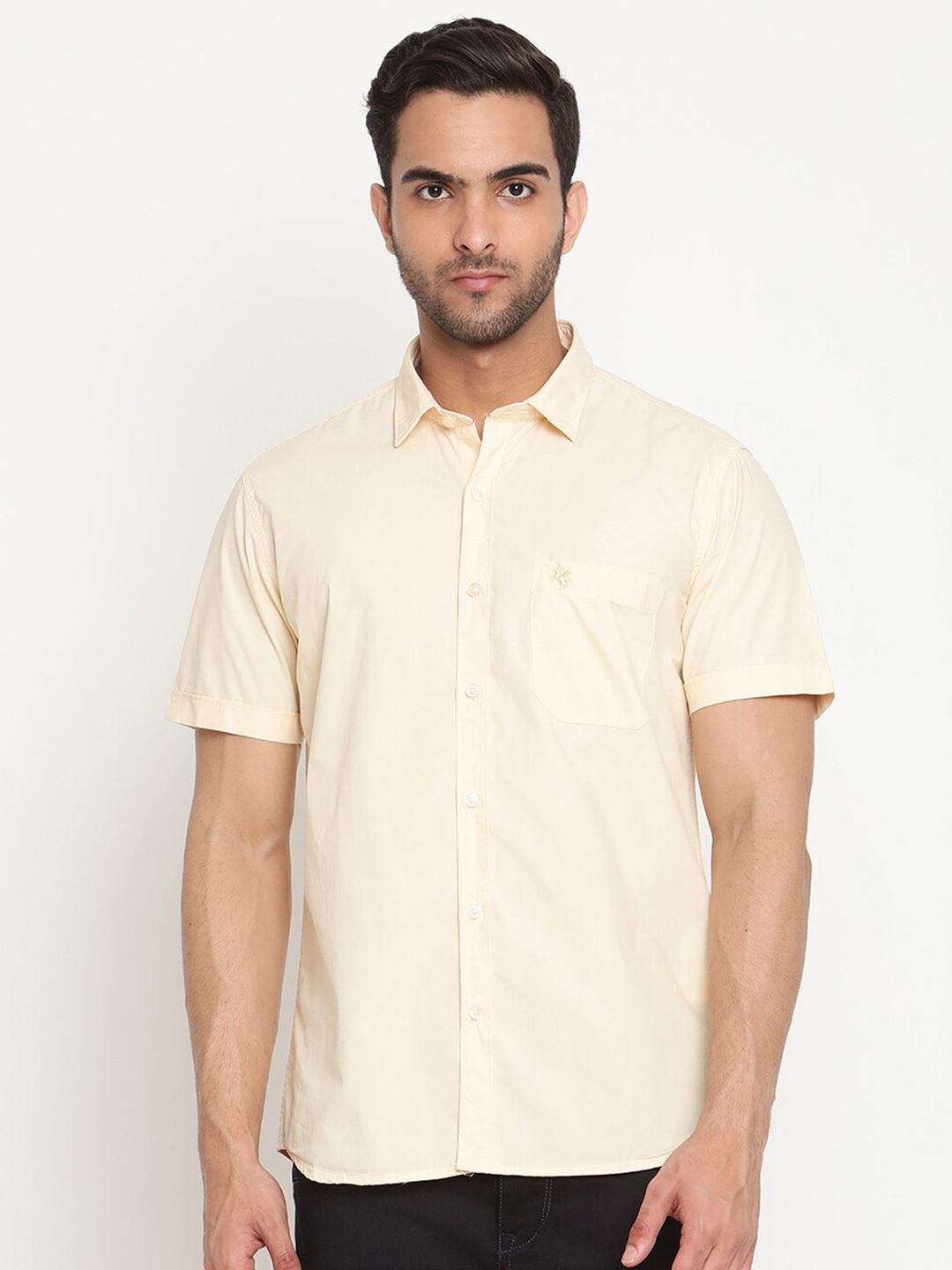 Cantabil Spread Collar Cotton Casual Shirt, Yellow