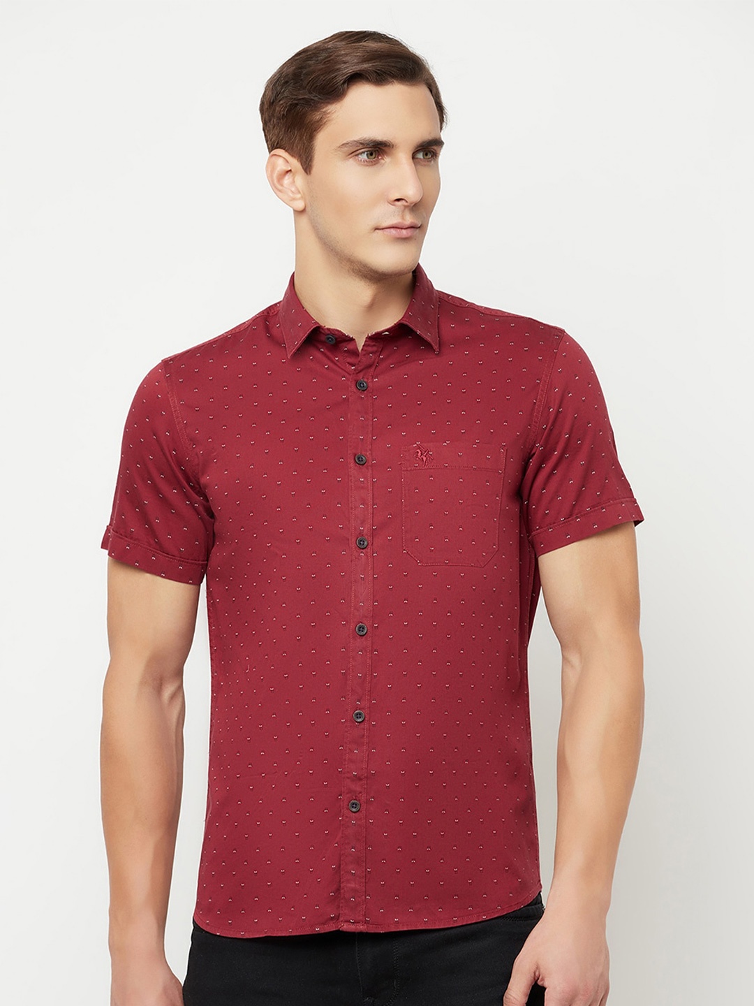 Cantabil Micro Ditsy Printed Cotton Casual Shirt, Maroon