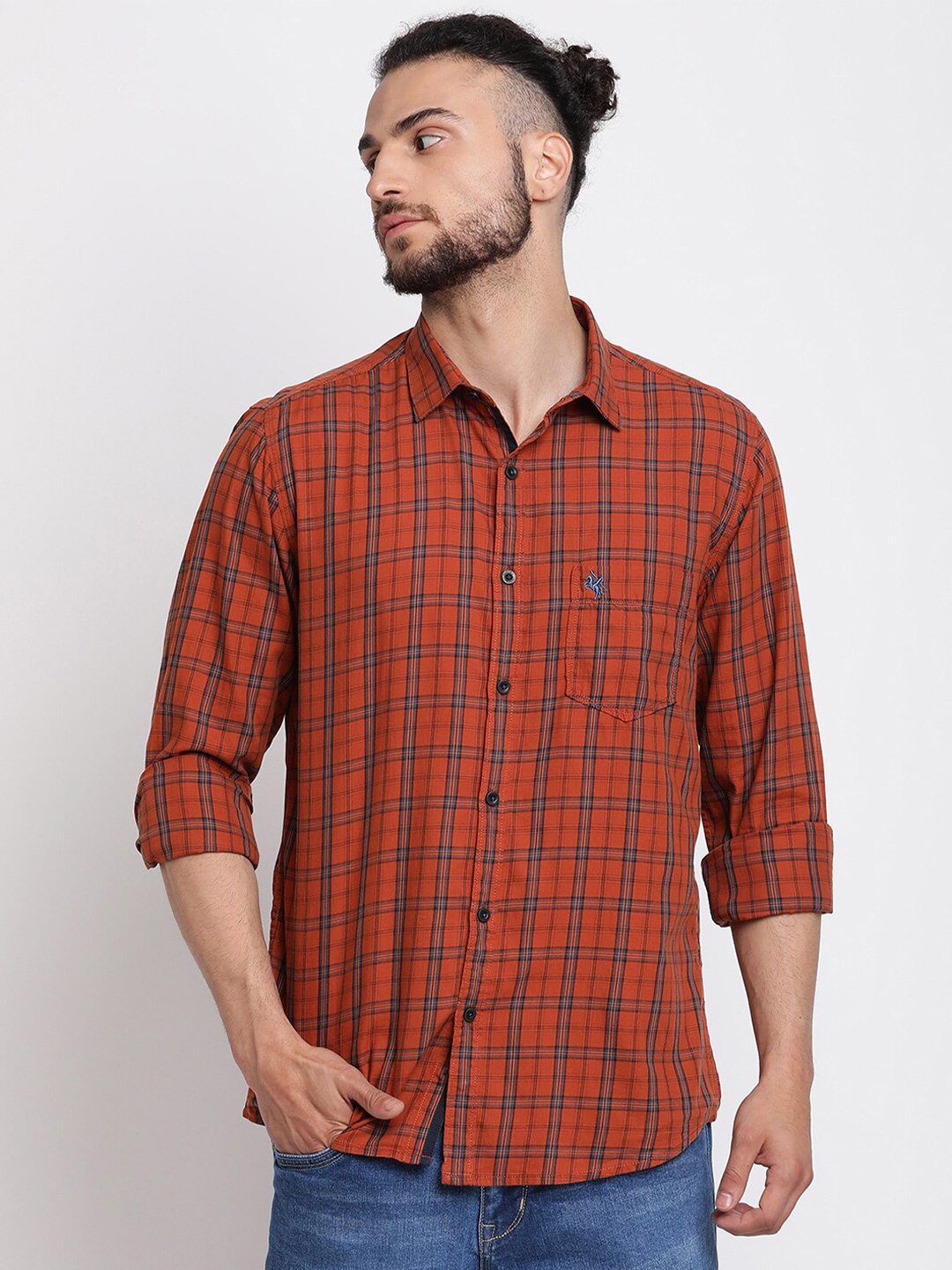 

Cantabil Tartan Checks Cotton Casual Shirt, Red