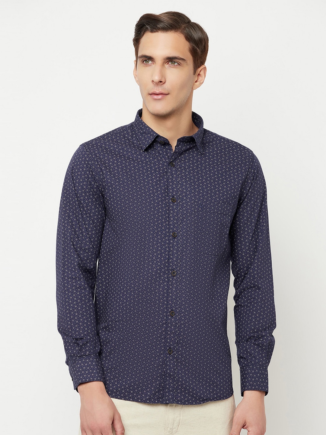 

Cantabil Micro Ditsy Printed Cotton Casual Shirt, Navy blue