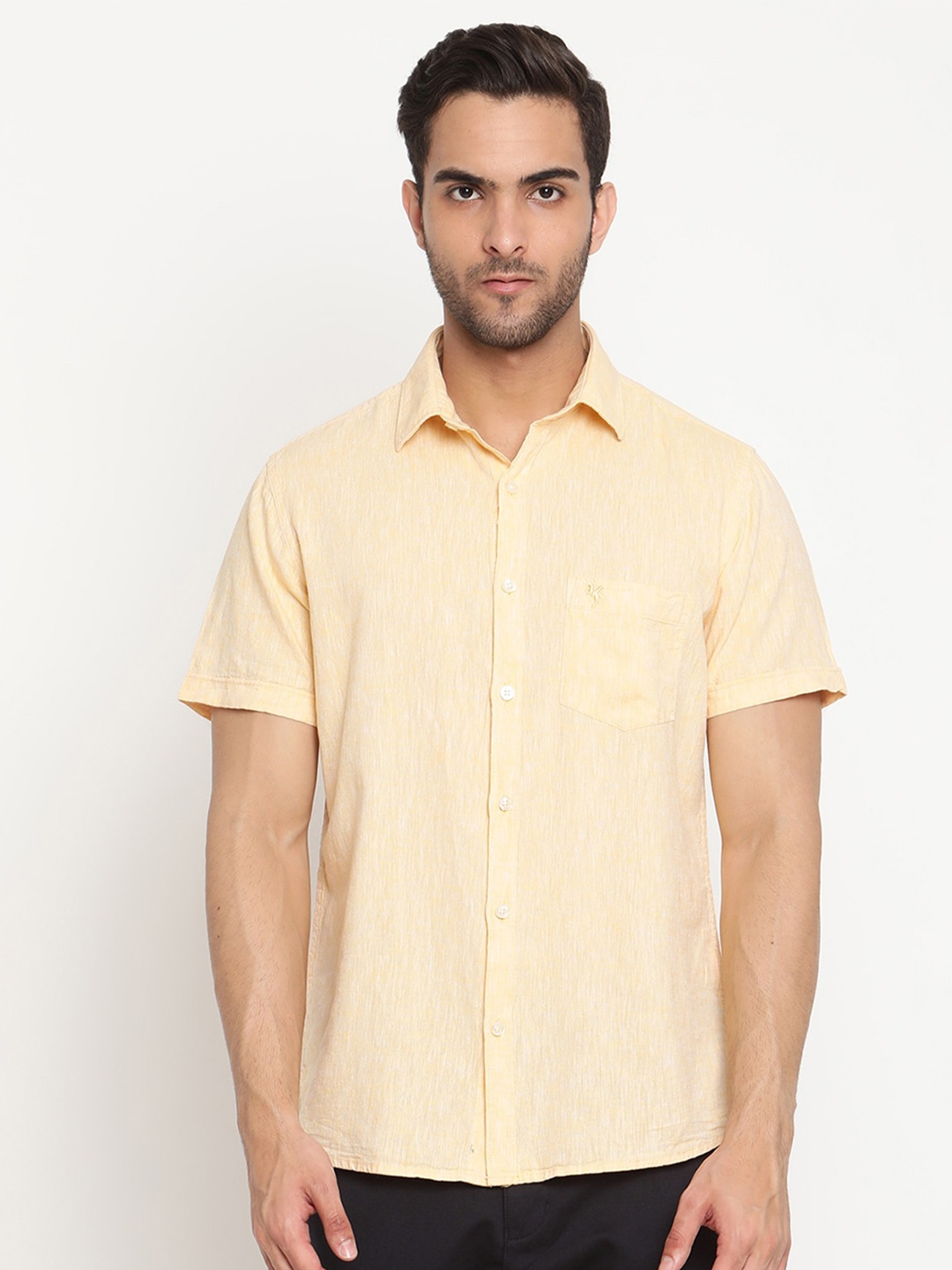 

Cantabil Spread Collar Linen Casual Shirt, Yellow