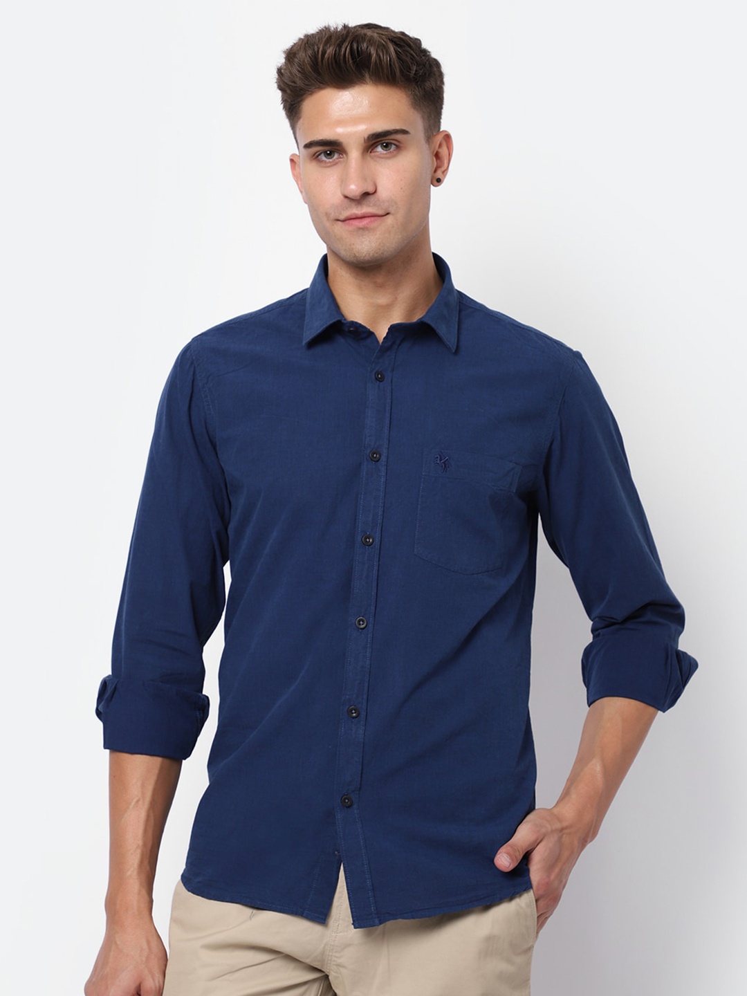 

Cantabil Spread Collar Cotton Casual Shirt, Navy blue