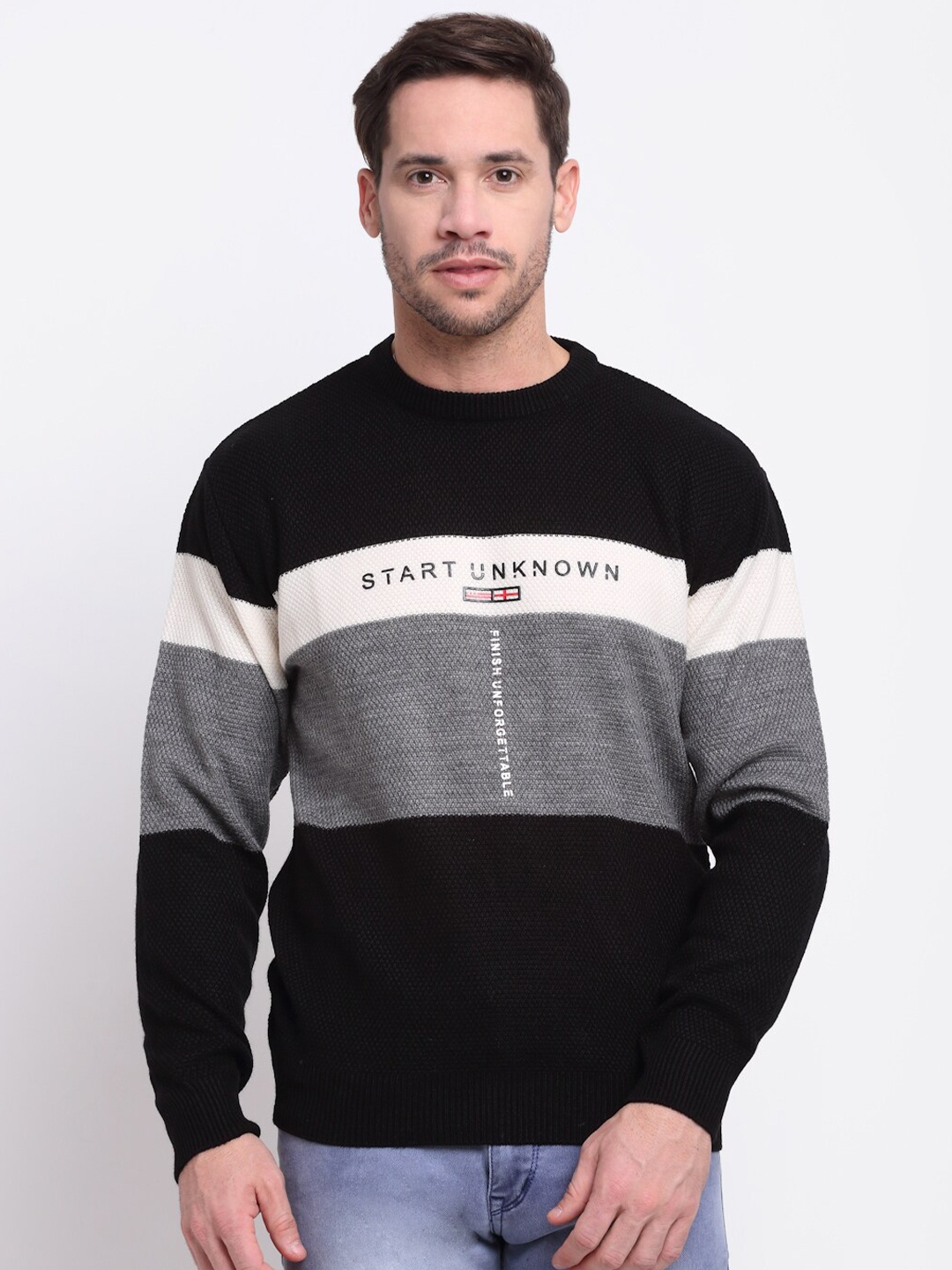 

Cantabil Men Colourblocked Acrylic Pullover, Black