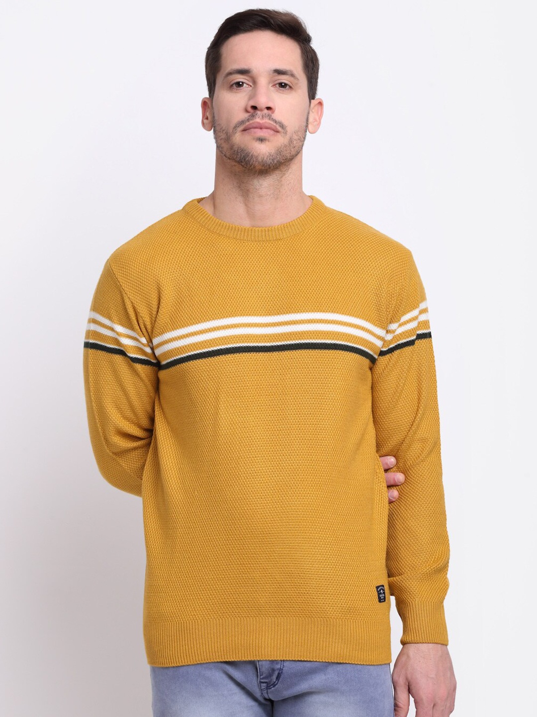 

Cantabil Men Striped Acrylic Pullover, Mustard