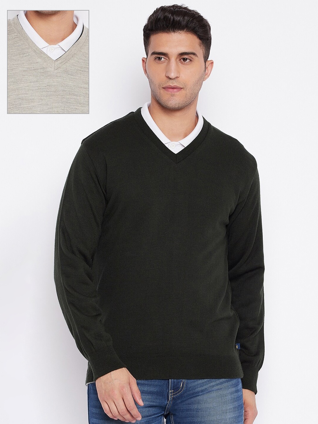 

Cantabil V-Neck Reversible Pullover, Olive