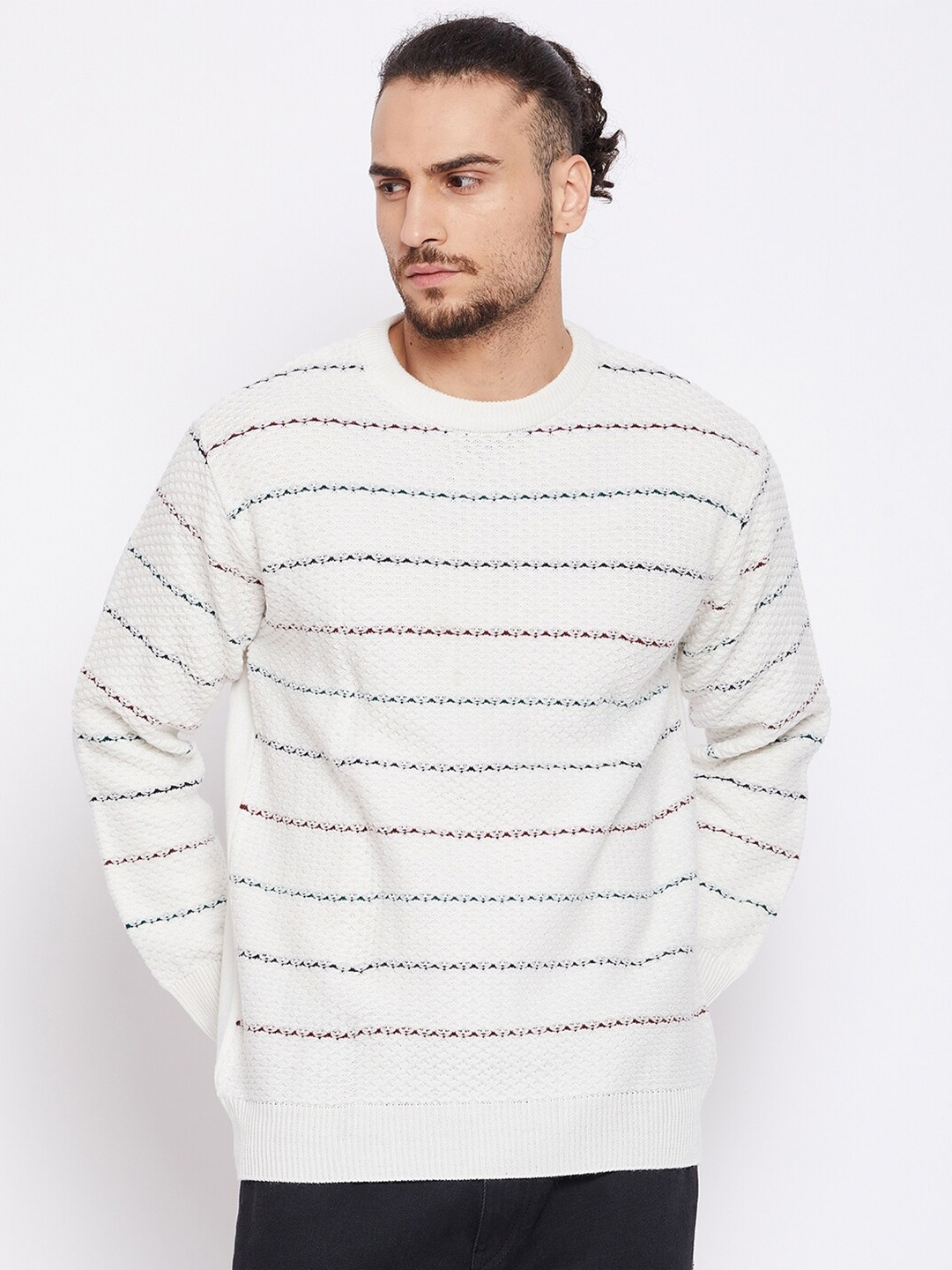 

Cantabil Men Striped Acrylic Pullover, Off white