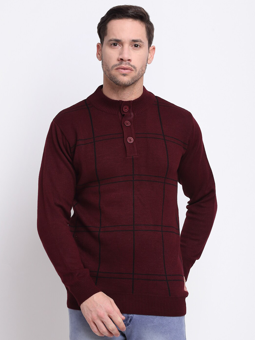

Cantabil Men Checked Acrylic Pullover, Maroon