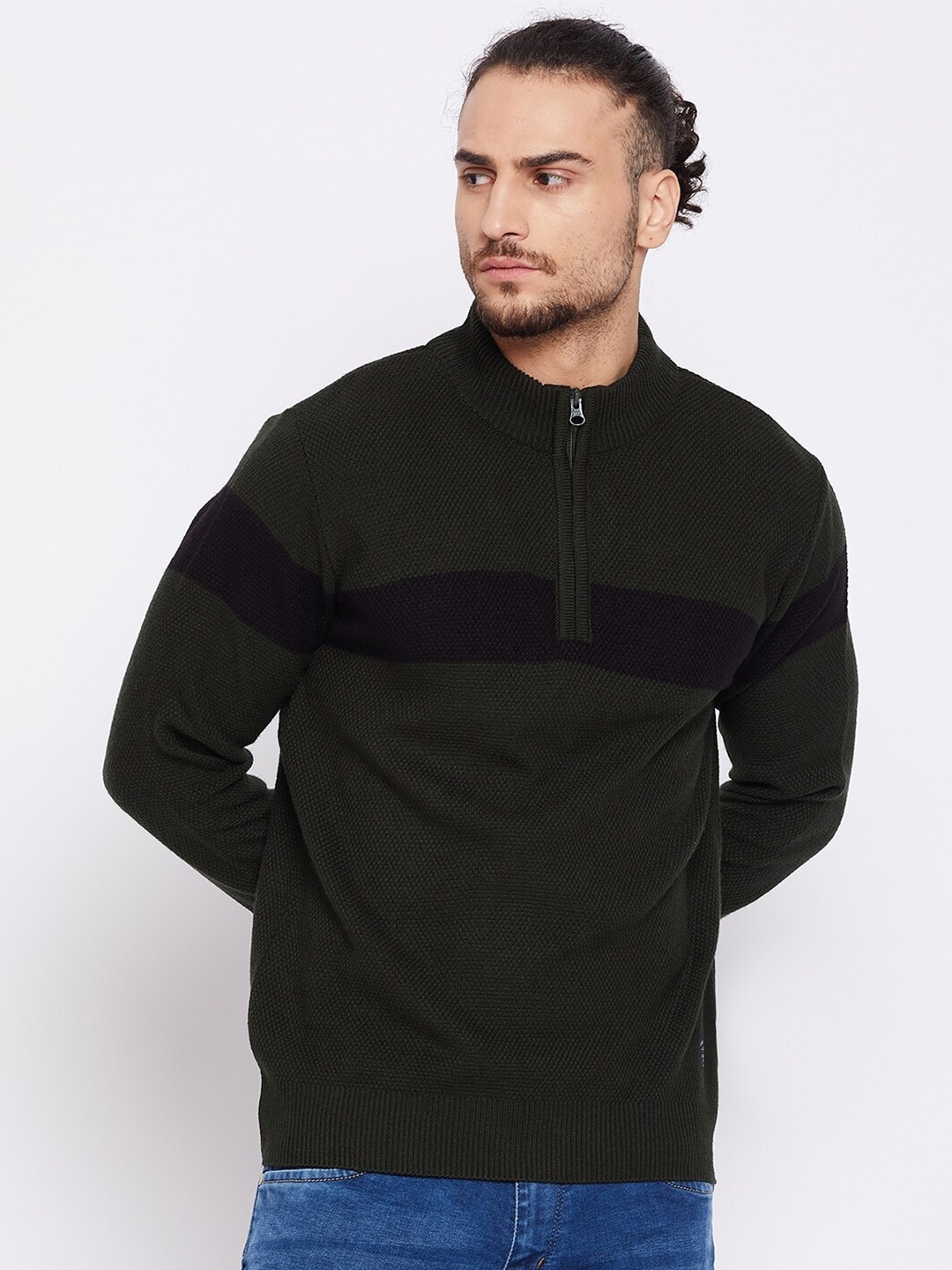 

Cantabil Men Colourblocked Acrylic Pullover, Olive