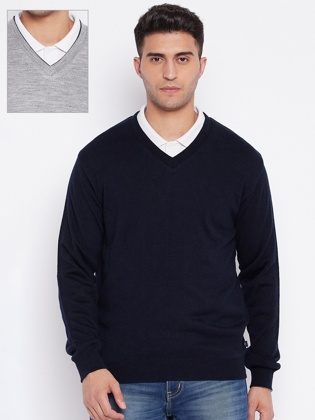 

Cantabil V-Neck Reversible Pullover, Navy blue