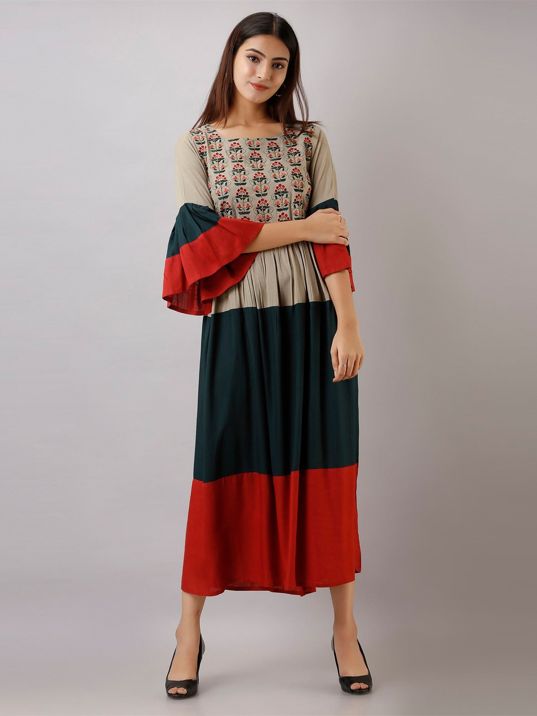 

Nehamta Colourblocked A-Line Midi Dress, Black