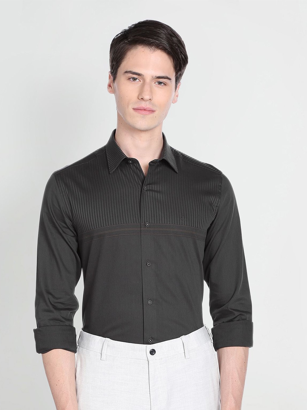

Arrow New York Striped Slim Fit Cotton Formal Shirt, Charcoal