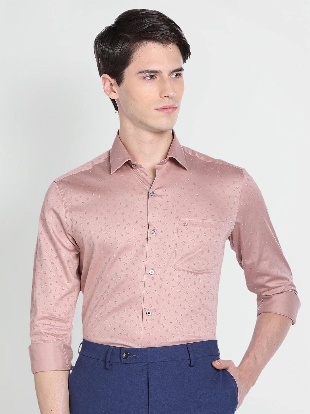 

Arrow Floral Printed Slim Fit Cotton Formal Shirt, Pink
