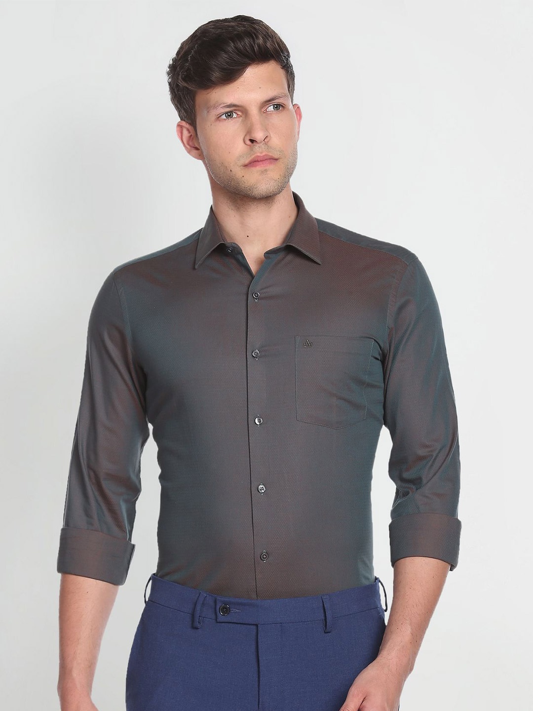 Arrow Men Slim Fit Pure Cotton Formal Shirt, Green