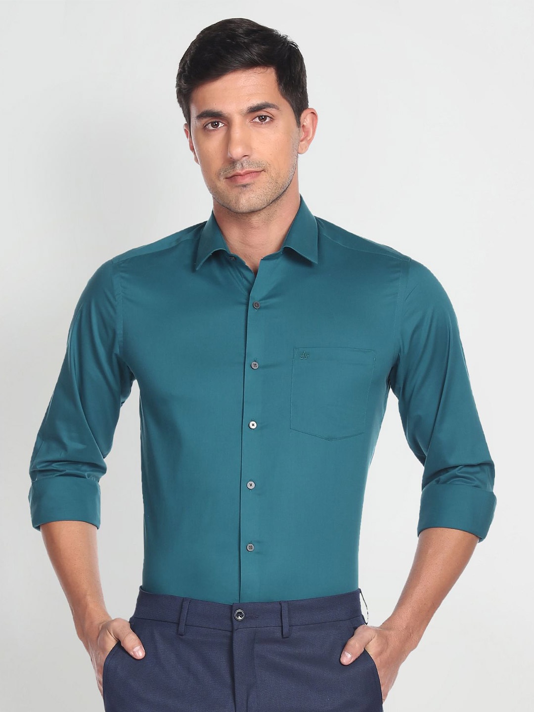 

Arrow Spread Collar Slim Fit Pure Cotton Formal Shirt, Teal