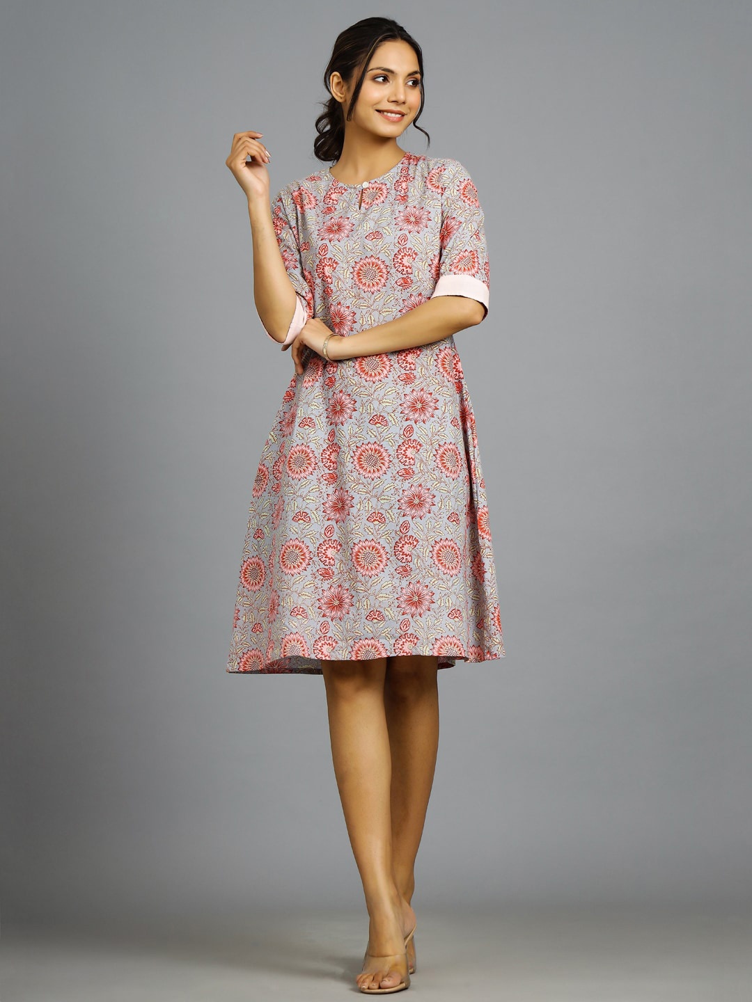 

HANDICRAFT PALACE Floral A-Line Dress, Grey
