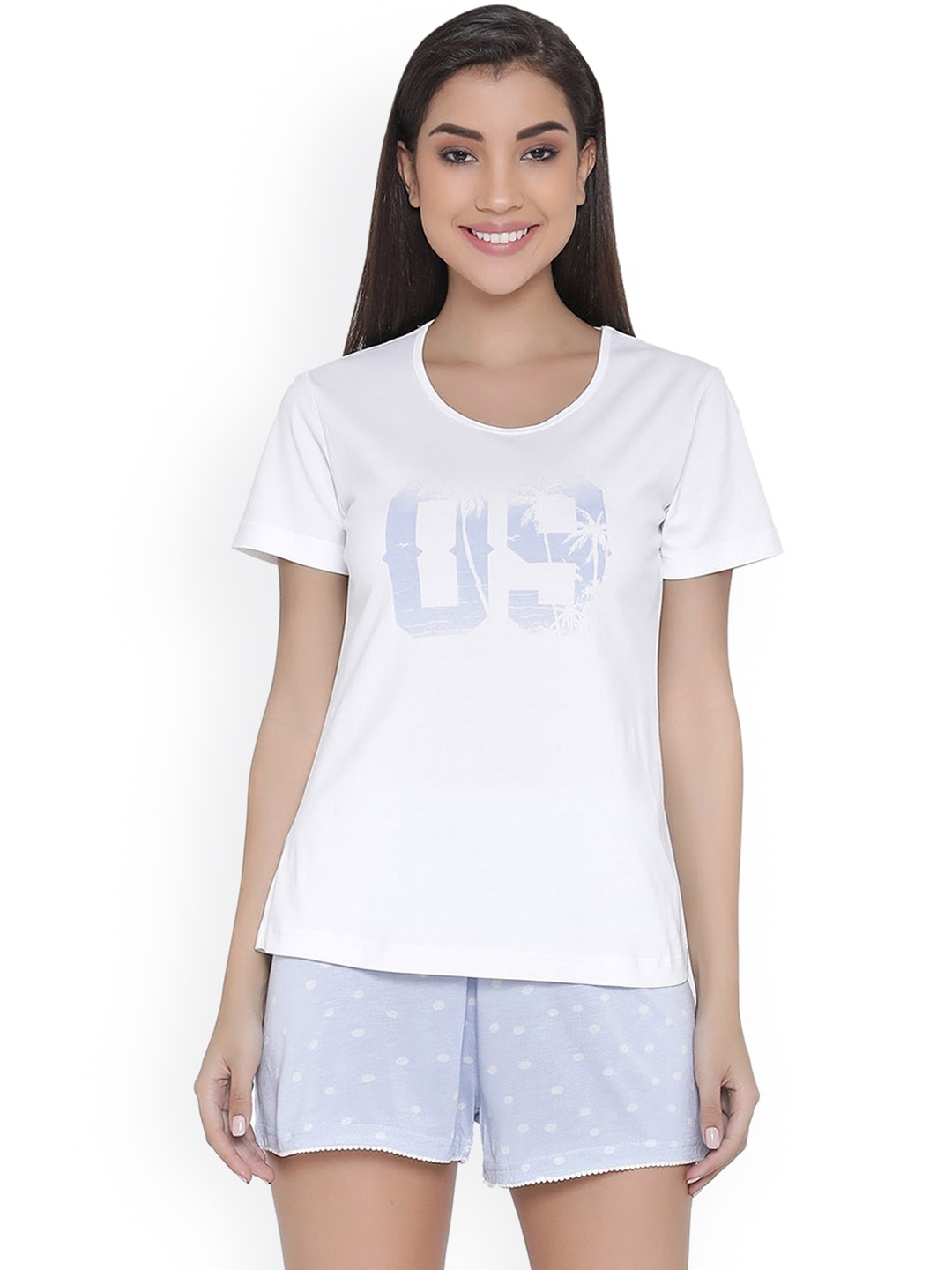 

Clovia White & Blue Lounge Set LS0251M03XL