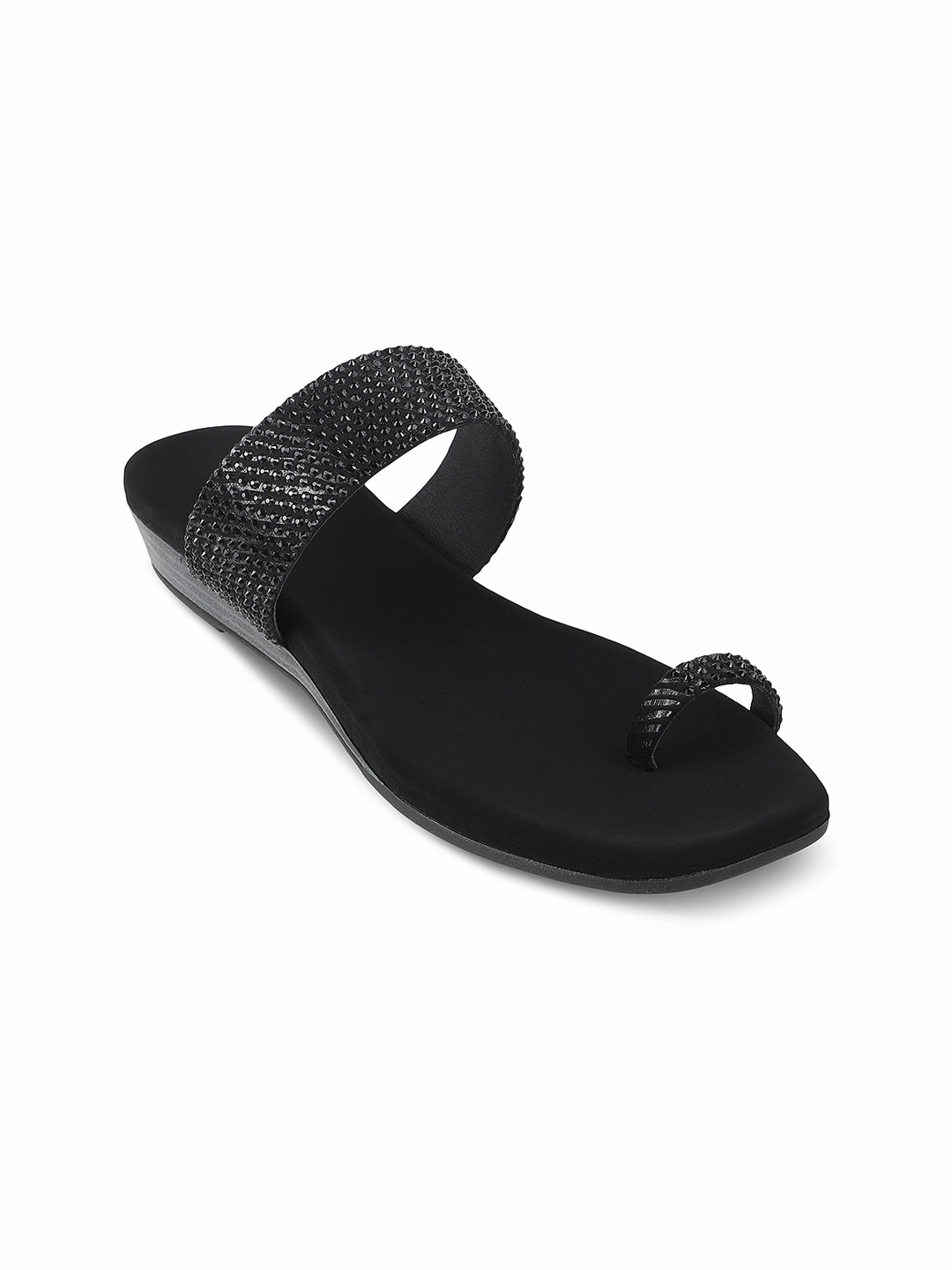 

PEPPER Women Embellished Open One Toe Flats, Black