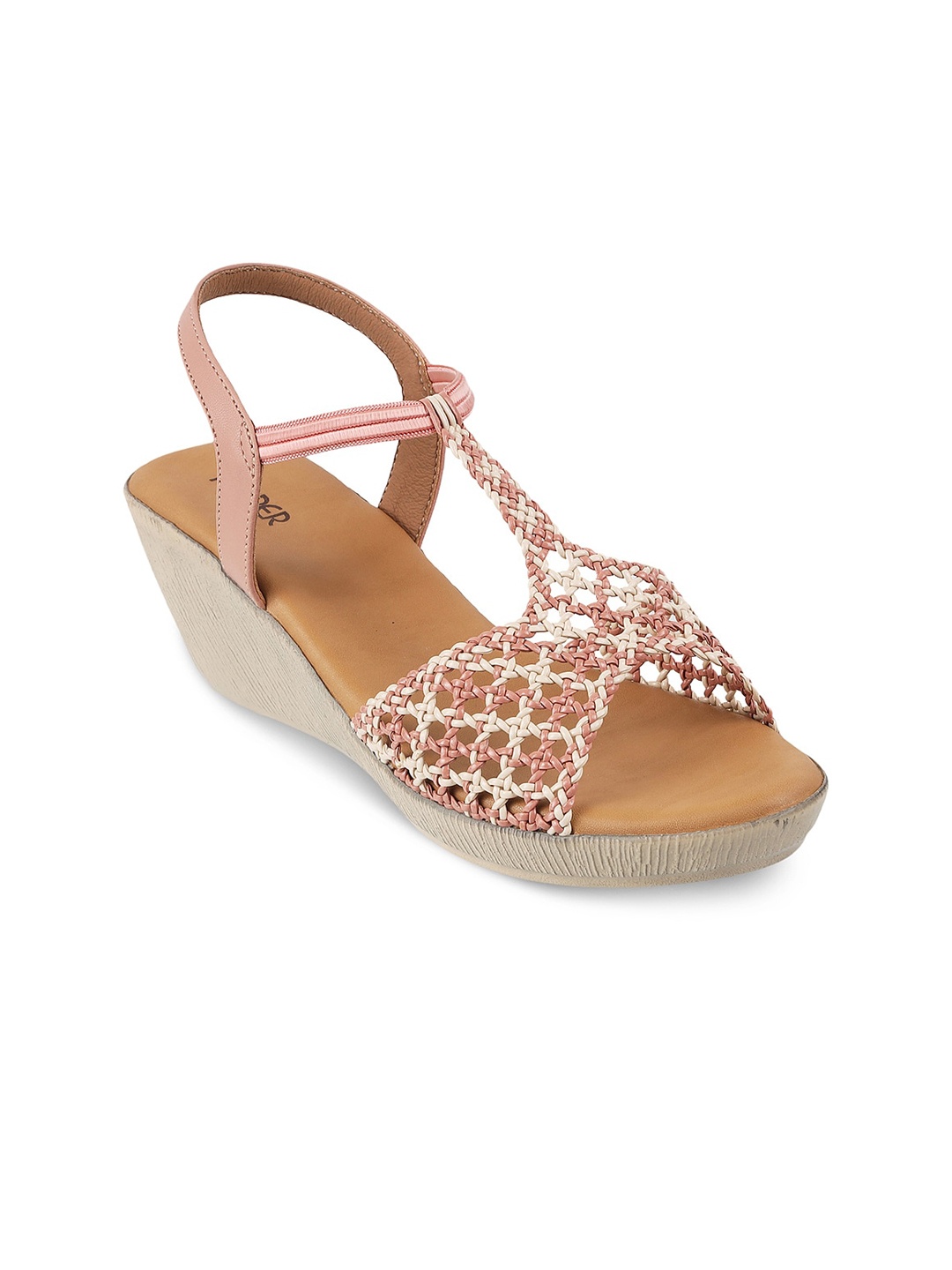

PEPPER Textured Open Toe Wedge Heels, Pink
