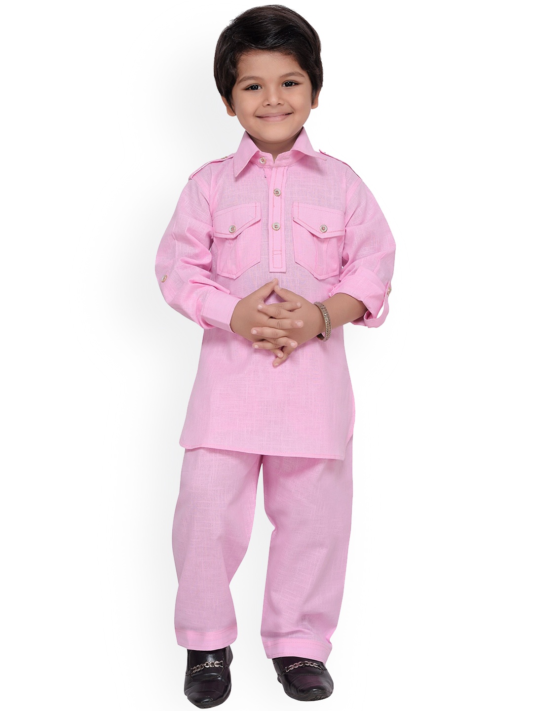 

Aj DEZInES Boys Shirt Collar Pathani Kurta With Pyjamas, Pink