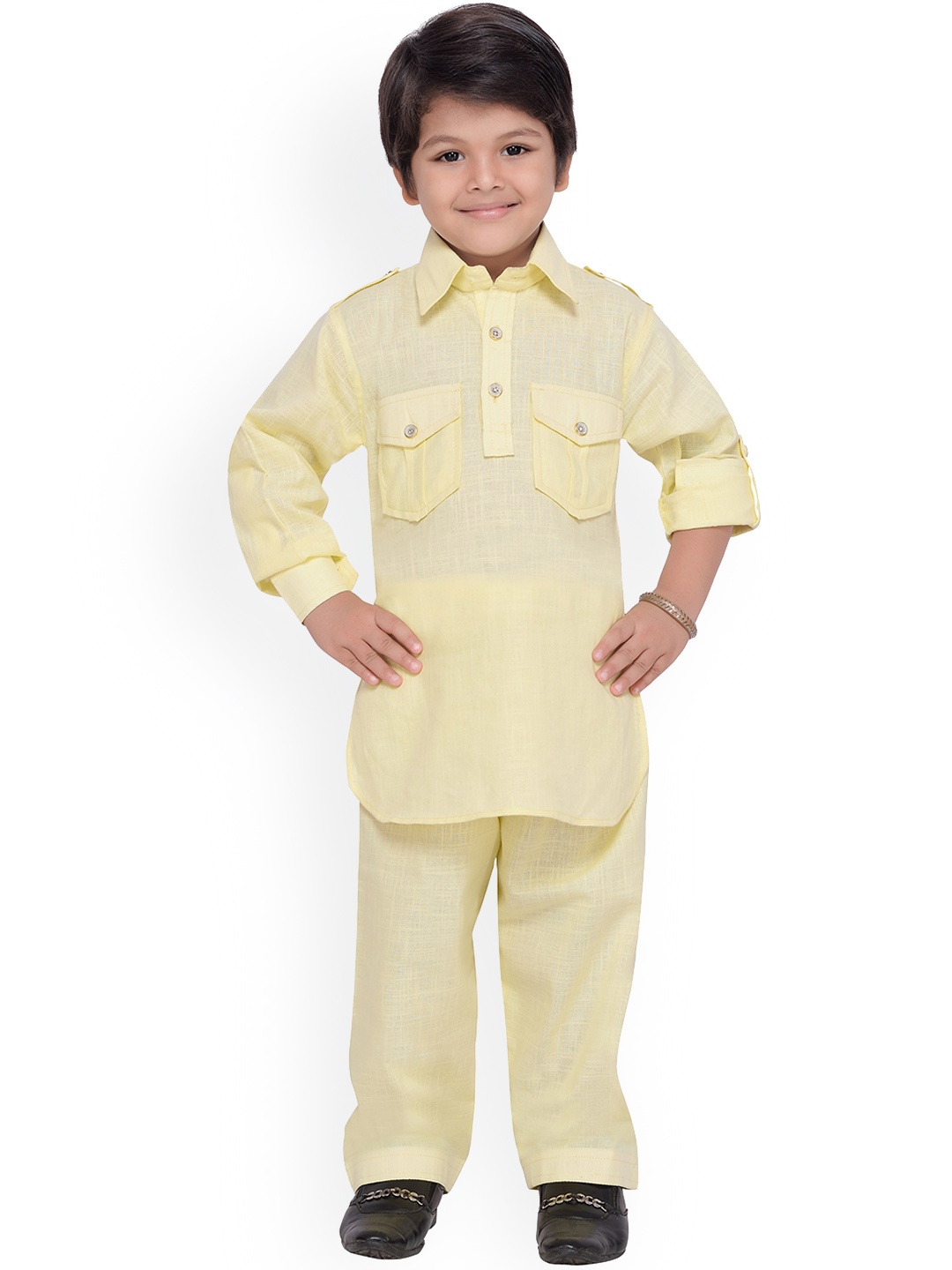 Aj DEZInES Boys Shirt Collar Pathani Kurta with Pyjamas, Yellow