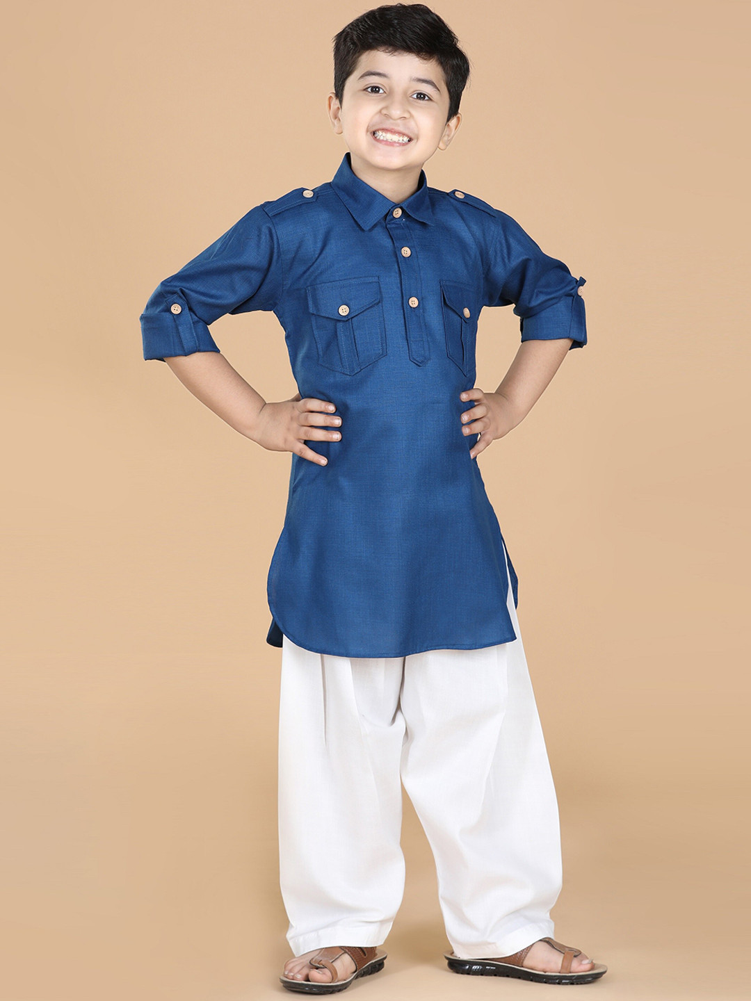 

Aj DEZInES Boys Pathani Pure Cotton Kurta with Pyjamas, Blue