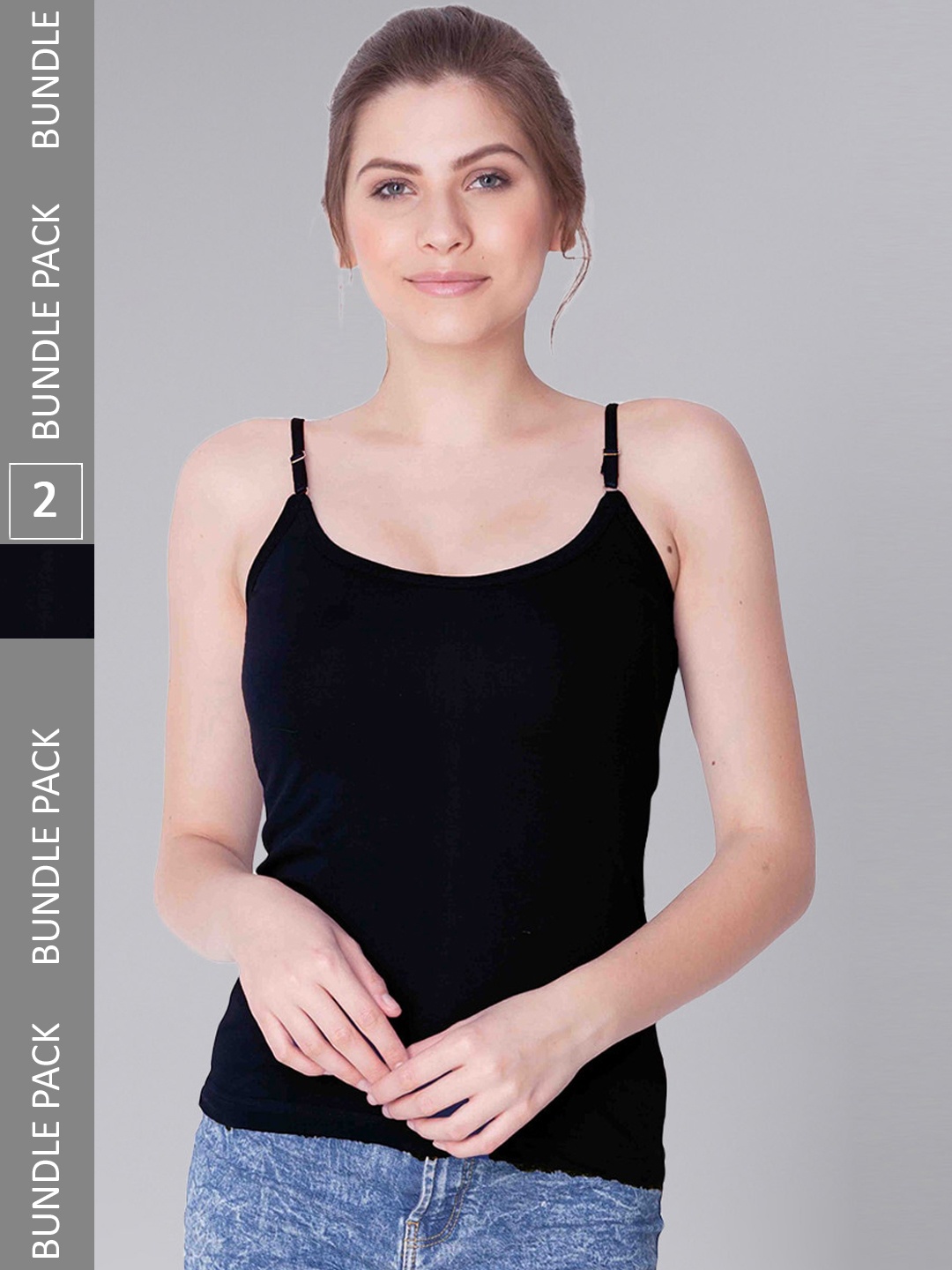 

Dollar Missy Women Pack of 2 Combed Cotton Camisole, Black