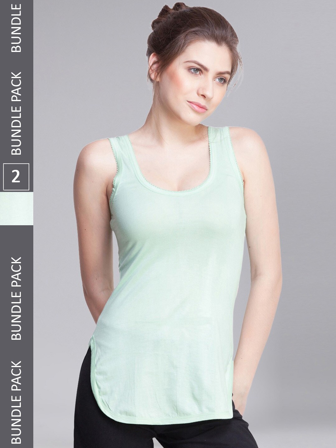 

Dollar Missy Pack Of 2 Non-Padded Combed Cotton Slim-Fit Camisoles, Green