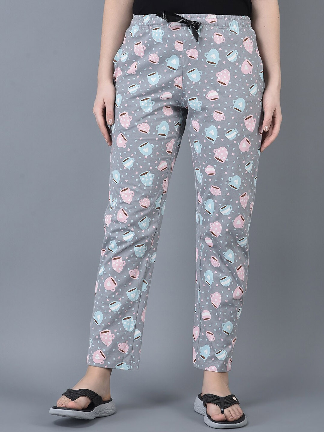 

Dollar Missy Women Printed Mid-Rise Cotton Lounge Pants, Grey