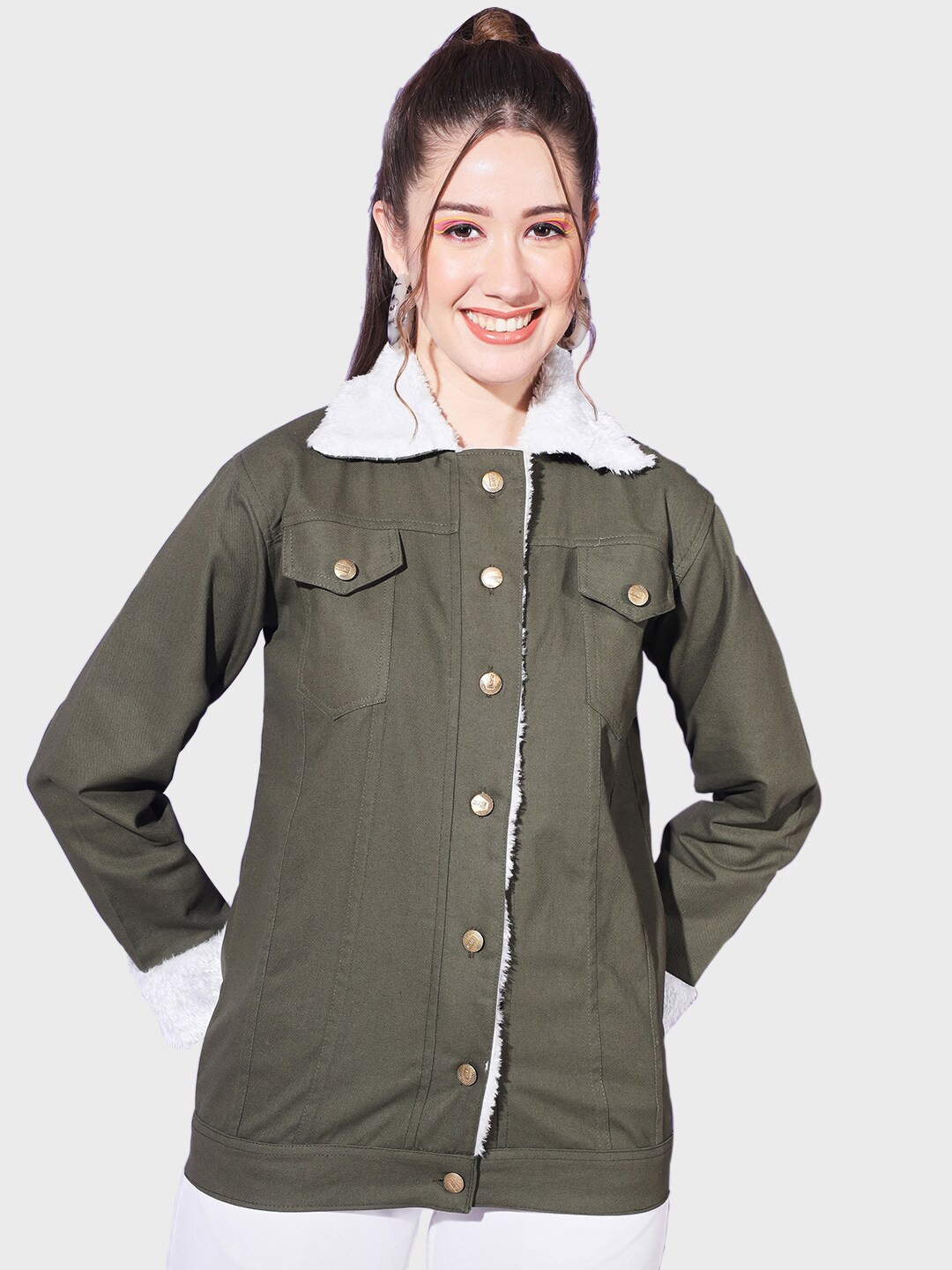 

BUY NEW TREND Women Lightweight Denim Jacket, Olive