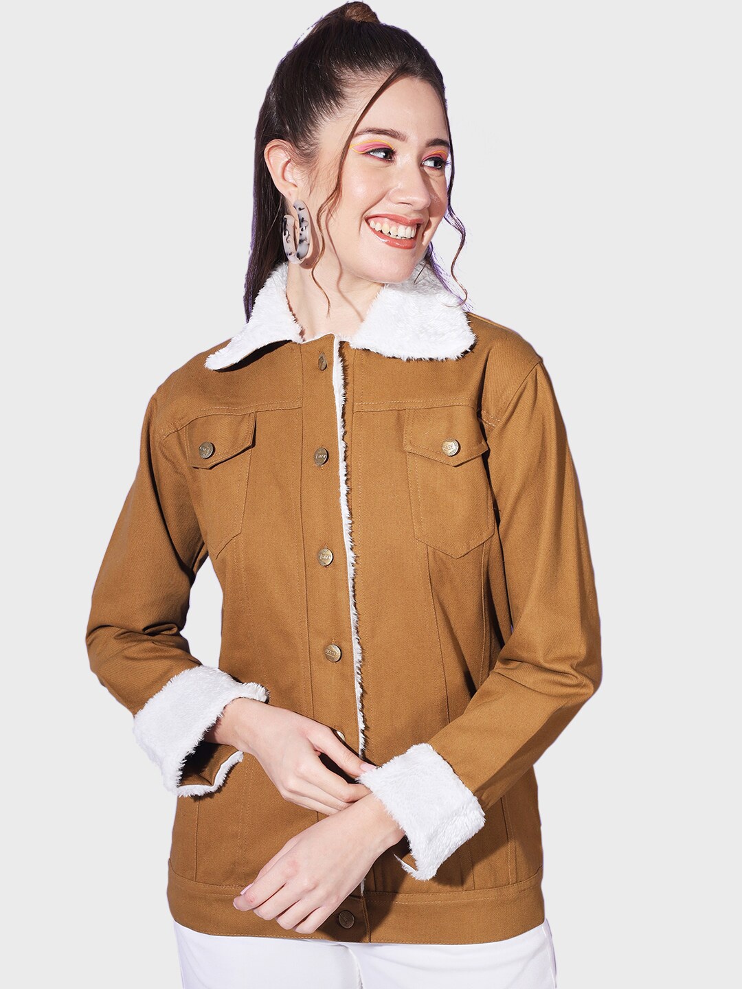 

BUY NEW TREND Women Lightweight Denim Jacket, Brown