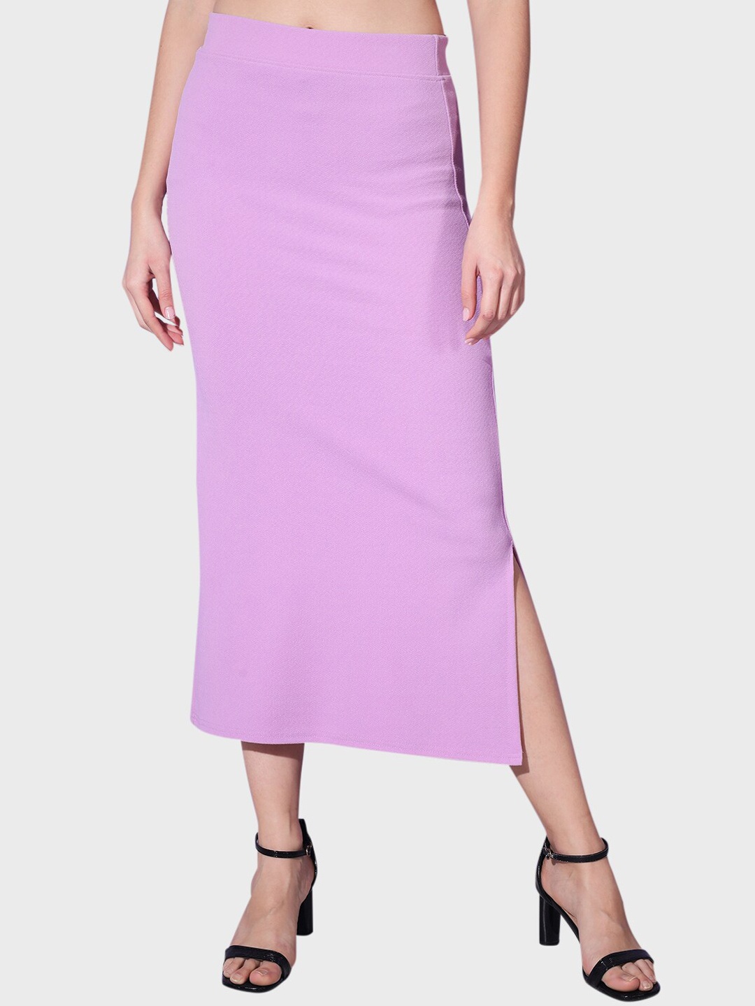 BUY NEW TREND Side Slit Midi Pencil Skirts, Purple
