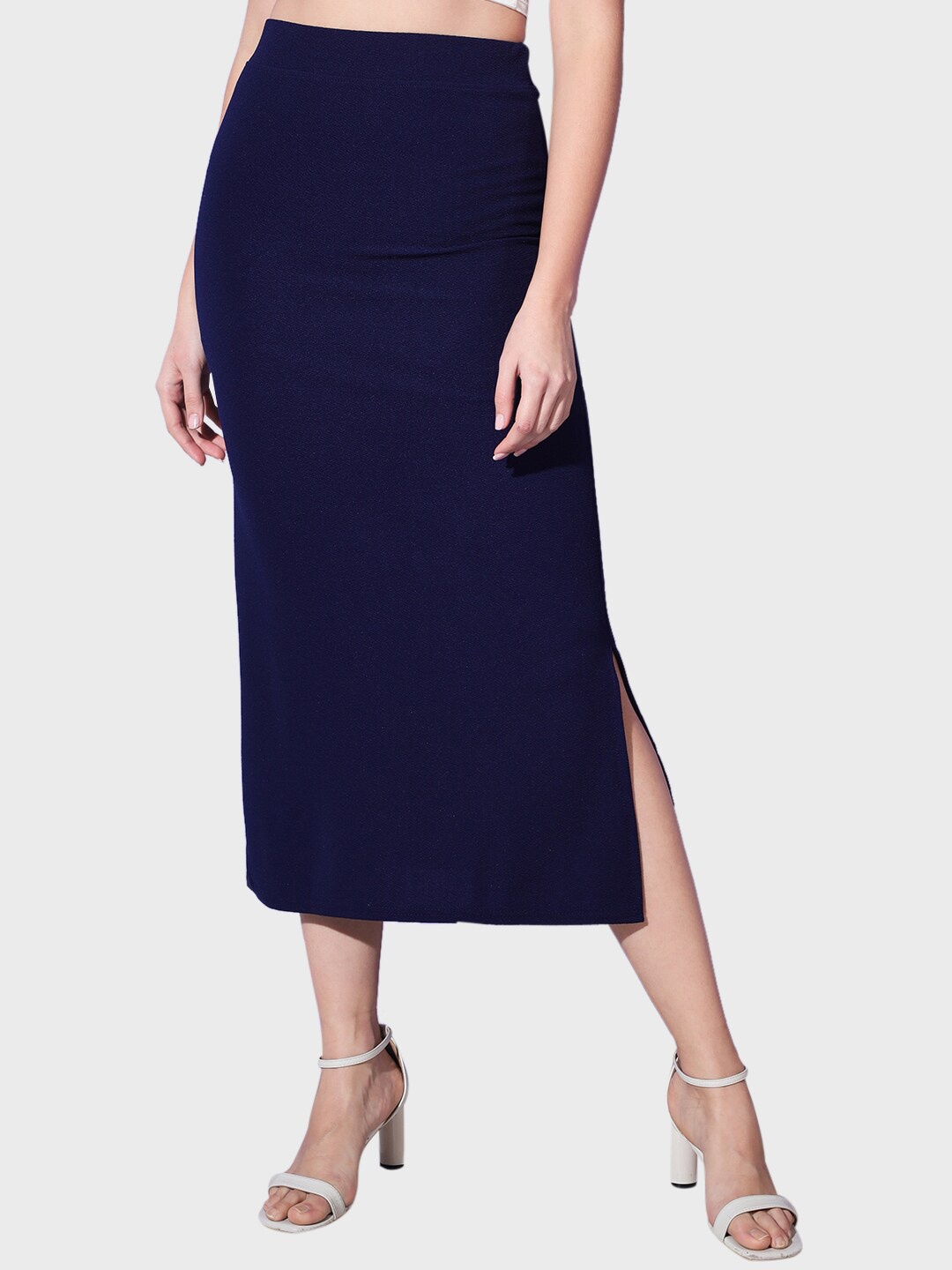

BUY NEW TREND Side Slit Midi Pencil Skirts, Navy blue