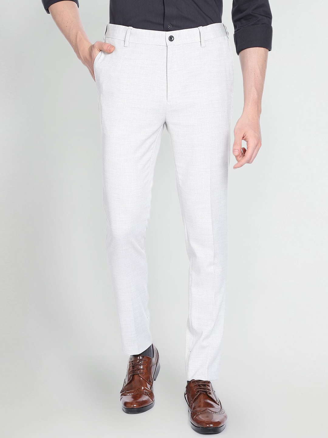 

Arrow New York Men Heathered Dobby Formal Trousers, Grey